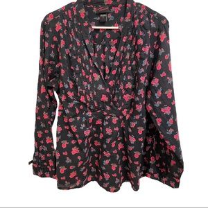 Torrid Black Floral Pleated Baby Doll Top.